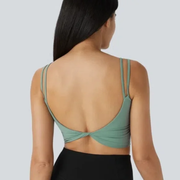 Halara Twisted Back Exercise Crop Tank Top Size M Pale Green NWOT - Picture 2 of 7